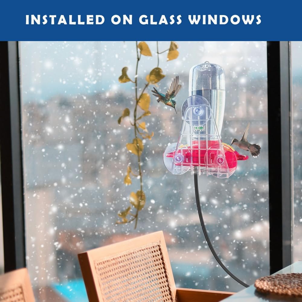 Heated Hummingbird Feeder for Outdoor Winter,Bird Nectar Feeder for Garden Decor,Window Hanging with a Suction Cup and Installation Bracket,Prevents Water Freezing in Cold Weather(2pc)