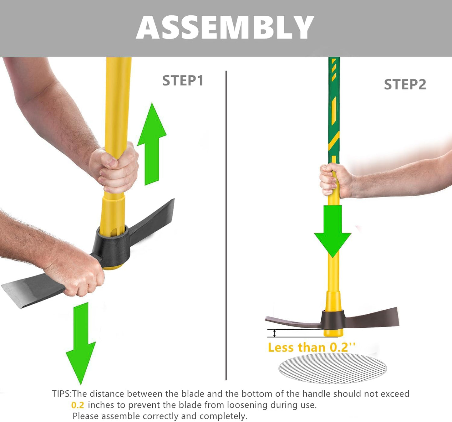 Cutter Mattock, 36" Heavy Duty Pick Axe with Forged Heat Treated Steel Blades Hoe for Weeding, Prying and Chopping, Digging Tool with Fiberglass Handle (36.3inch, Yellow)