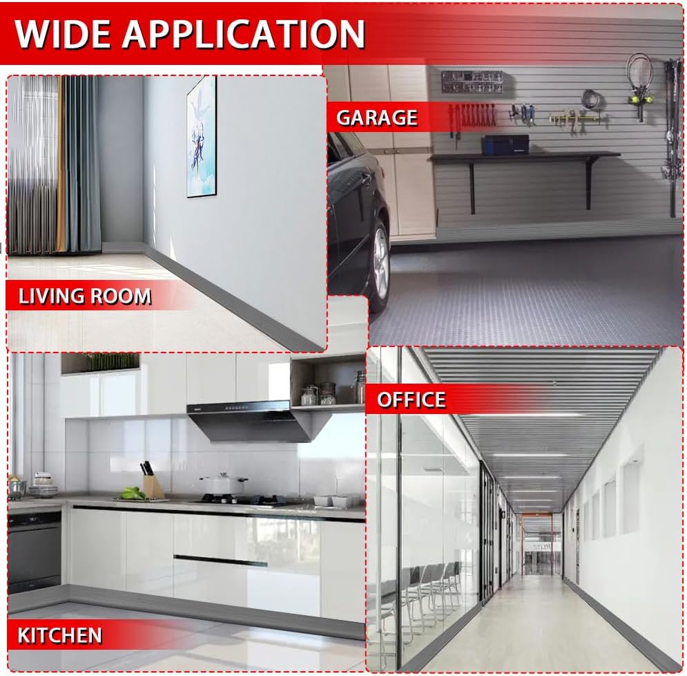 FONUNO Vinyl Wall Base Baseboard Molding Trim 4" Flexible Self Adhesive Rubber Wall Base Moulding Trim Peel and Stick Design, 4 Inch x 20 Feet, Medium Grey Wood Grain