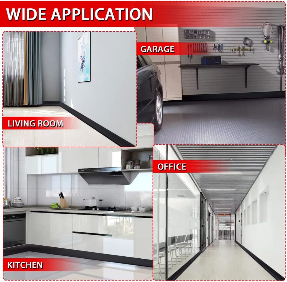 Vinyl Wall Base Baseboard Molding Trim 4" Flexible Self Adhesive Rubber Wall Base Moulding Trim Peel and Stick Design, 4 Inch x 100 Feet, Black