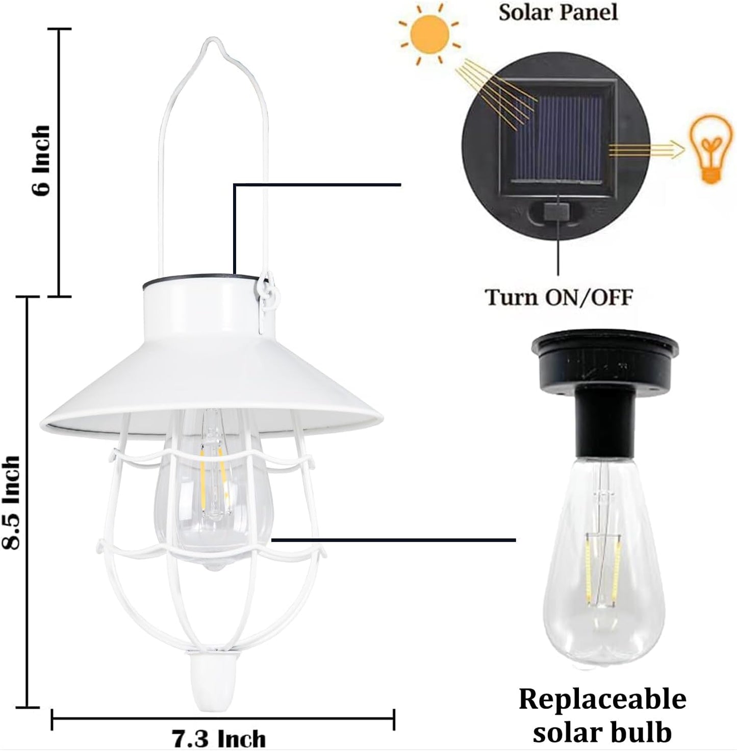 YAKii 2 Pack Solar Lantern Hanging Waterproof Outdoor Metal Solar Lamp with Warm White Light Decorate for Yard Garden Pathway Patio Porch Decor (White)