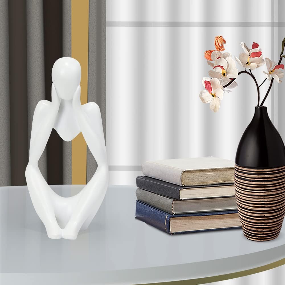 INNOLITES Resin Statue Thinker Style Decoration Abstract Sculptures Collectible Figurines for Home Decor Modern Office Shelf Desktop（White Focus）