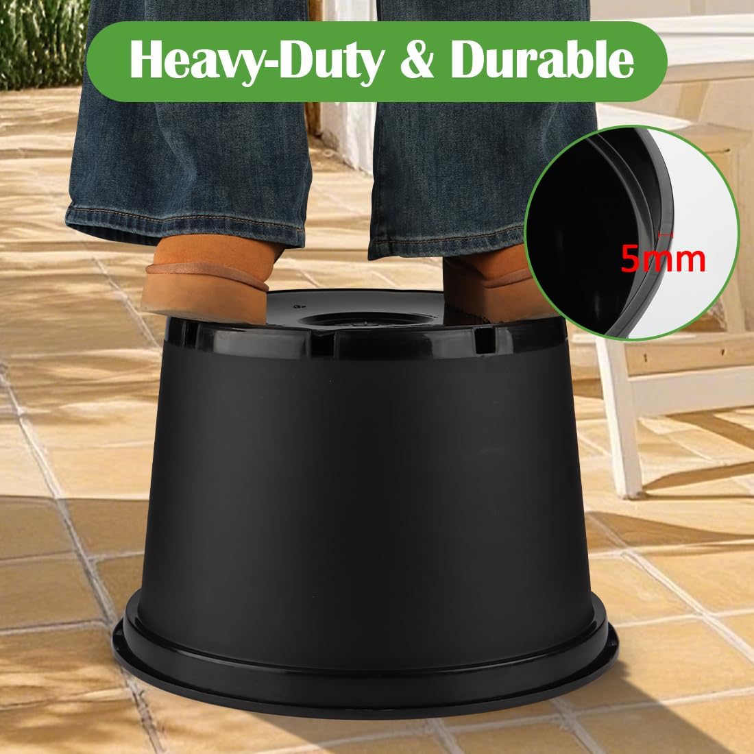 10 Gallon Plastic Nursery Pots, 16 Inch Round Plant Pots with Drainage Holes, 5 Pack Large Garden Flower Pots for Outdoor Indoor Plants, Gardening Gifts for Women, Black