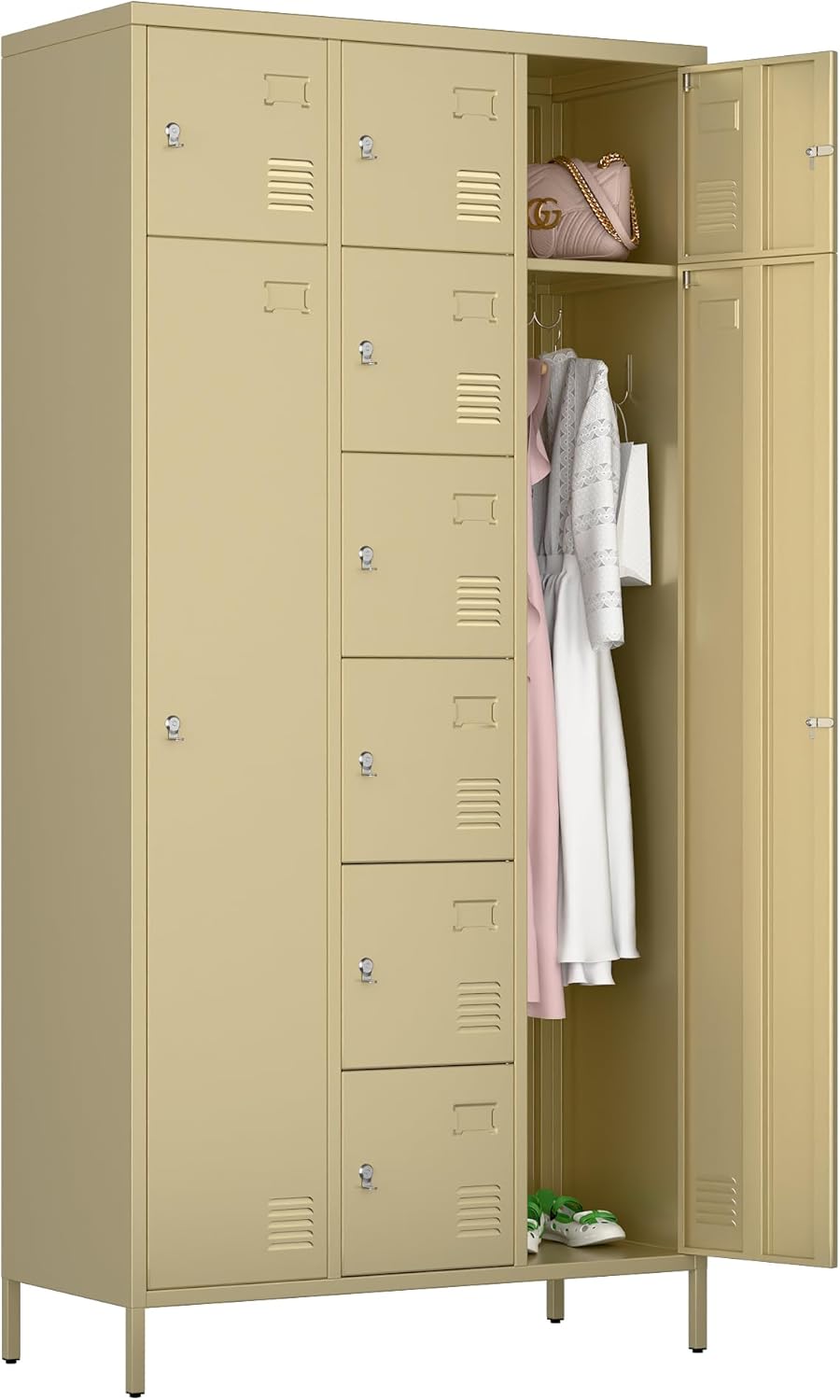 72" H Metal Storage Lockers with Doors,Industrial Combination Employee Lockers with Hooks for Office,Home Gym,School,Assembly Required,8+2Doors,Camel
