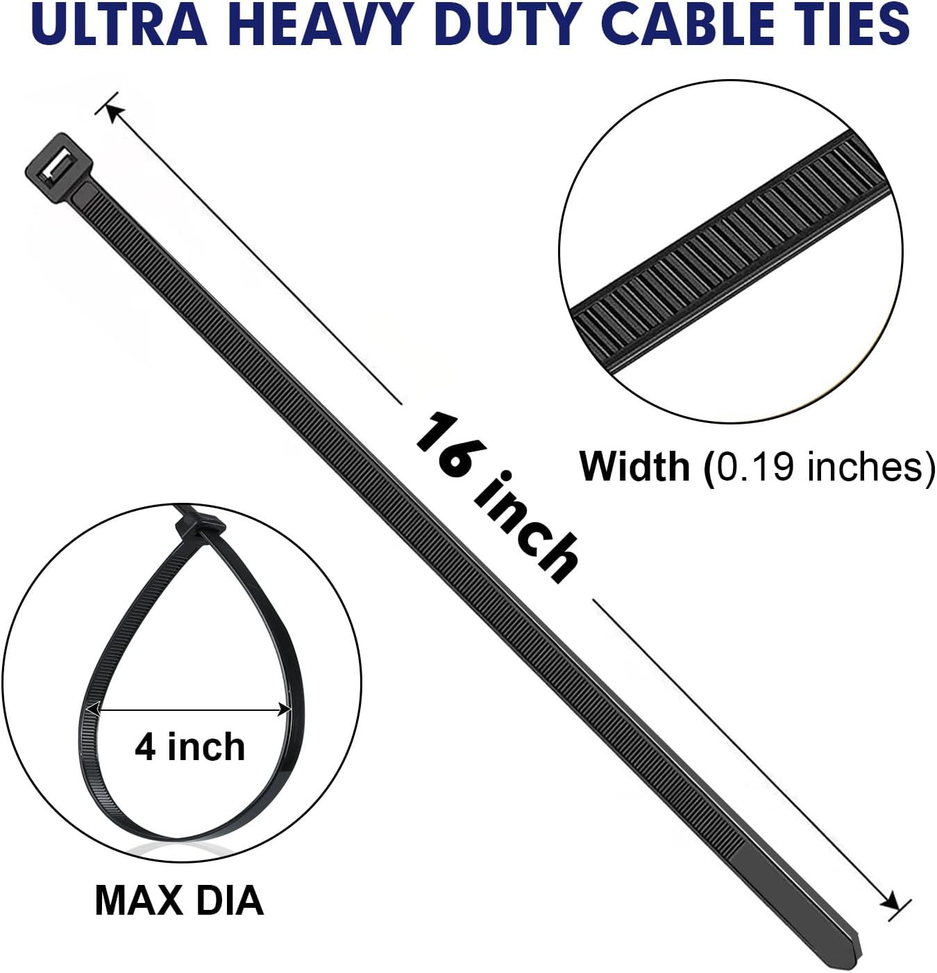 Zip Ties, RAZCC 1200pcs Black Cable Zip Ties 16 Inch, Heavy Duty Plastic Wire Ties with 70lb Tensile Strength, Self-Locking Black Nylon Tie Wraps for Indoor and Outdoor