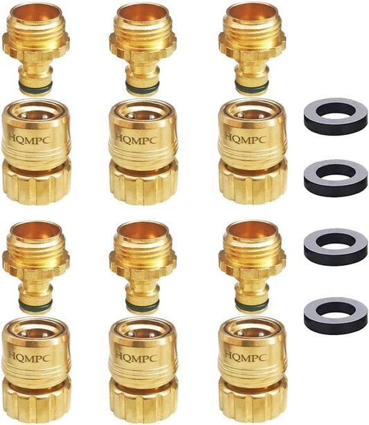 HQMPC No Pb Garden Hose Quick Connect Brass Hose Quick Connect Quick Release Hose ConnectorWater Hose Connectors 3/4" GHT (6 SETS)