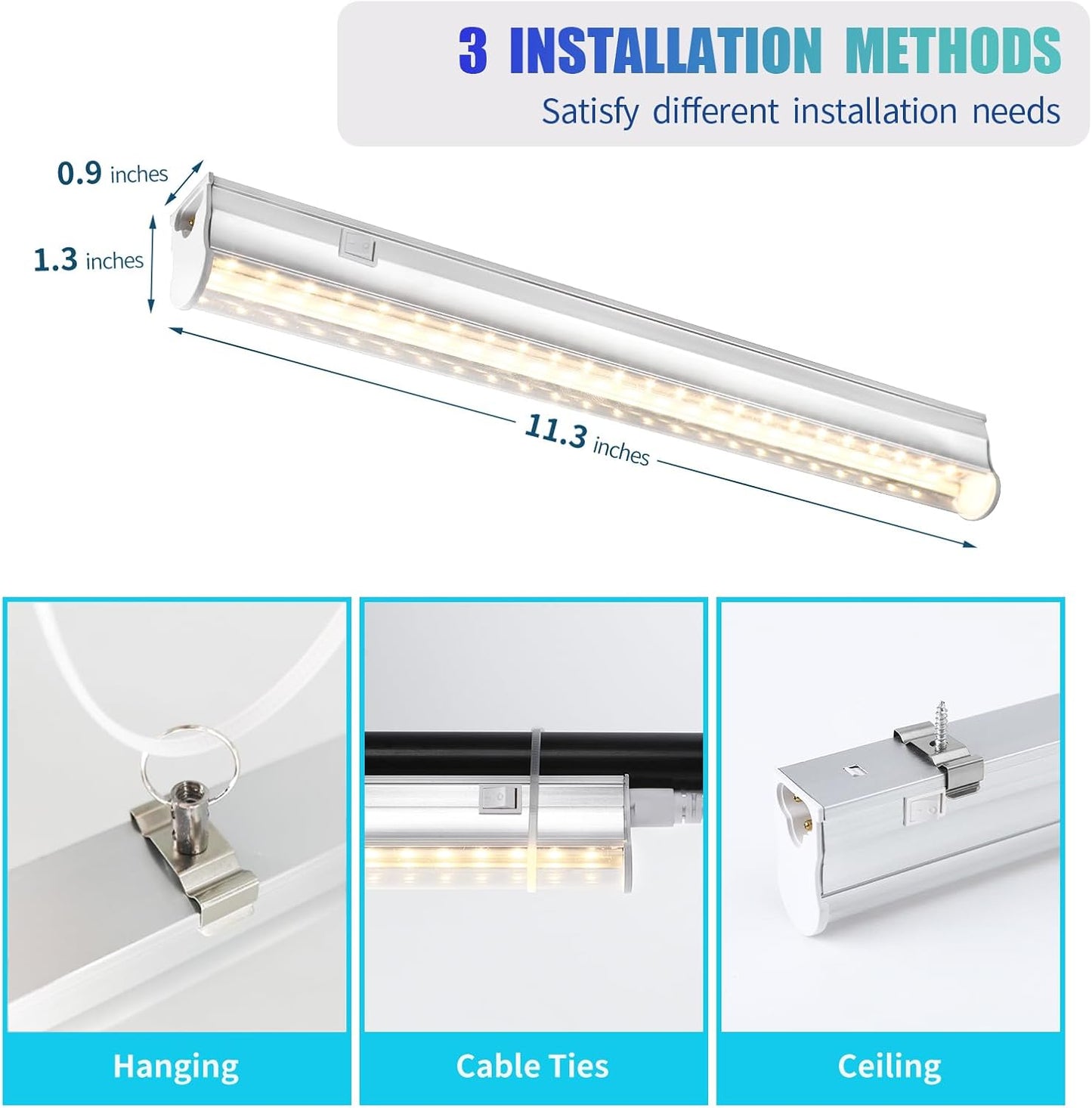 1FT T5 4-Pack Grow Lights for Indoor Plants, 3000K Warm Full Spectrum LED , Plant Grow Lamps with Side Switch, Suitable for Greenhouse Seed Starting, Vegetables, Plug and Play, Easy Installation