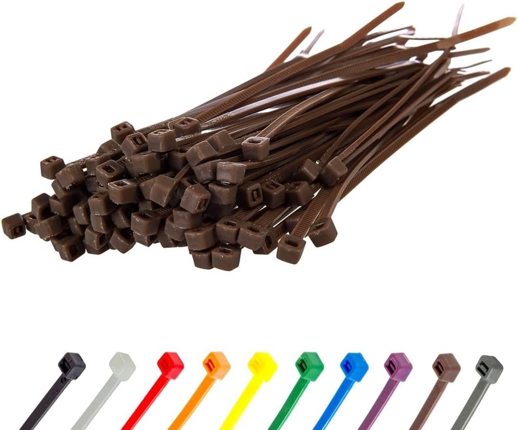 GTSE 6 Inch Brown Zip Ties, 100 Pack, 40lb Strength, UV Resistant Strong Nylon Cable Ties, Self-Locking 6" Tie Wraps