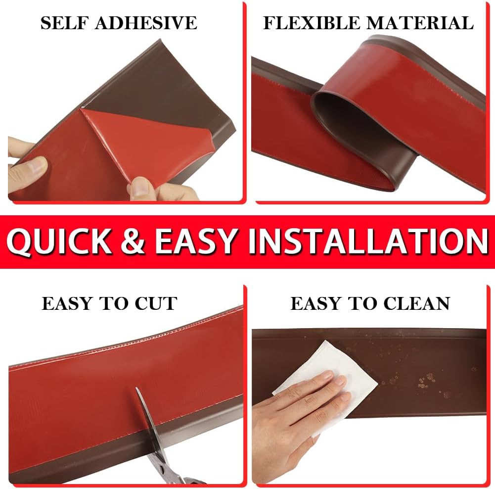 Vinyl Wall Base Baseboard Molding Trim 4" Flexible Self Adhesive Rubber Wall Base Moulding Trim Peel and Stick Design, 4 Inch x 40 Feet, Brown