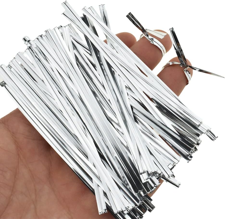 HAHIYO 300Pcs 4 Inches Silver Metal Twist Ties for Bread, Candy, Coffee, Plant Garden, Cellophane Treat Bags, Gift Wrapping, Halloween Party, Cake Present, Art Crafts
