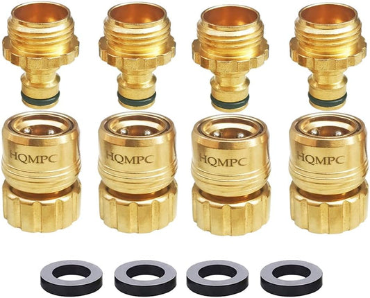 HQMPC Garden Hose Quick Connect No Pb Brass Hose Quick Connect Quick Connect Hose Fittings Water Hose Connectors 3/4" GHT (4SETS)