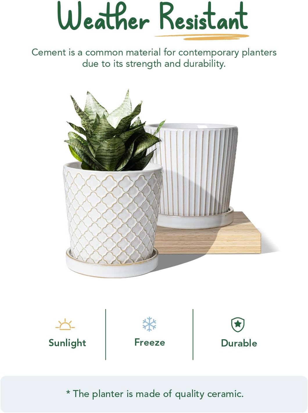 LE TAUCI Ceramic Pots for Plants, 5.4 Inch Plant Pots with Drainage Hole and Saucer, Indoor Plant Pots for Succulent, Snake Plants and Cactus, Flower Pots, Set of 2, Reactive Glaze White