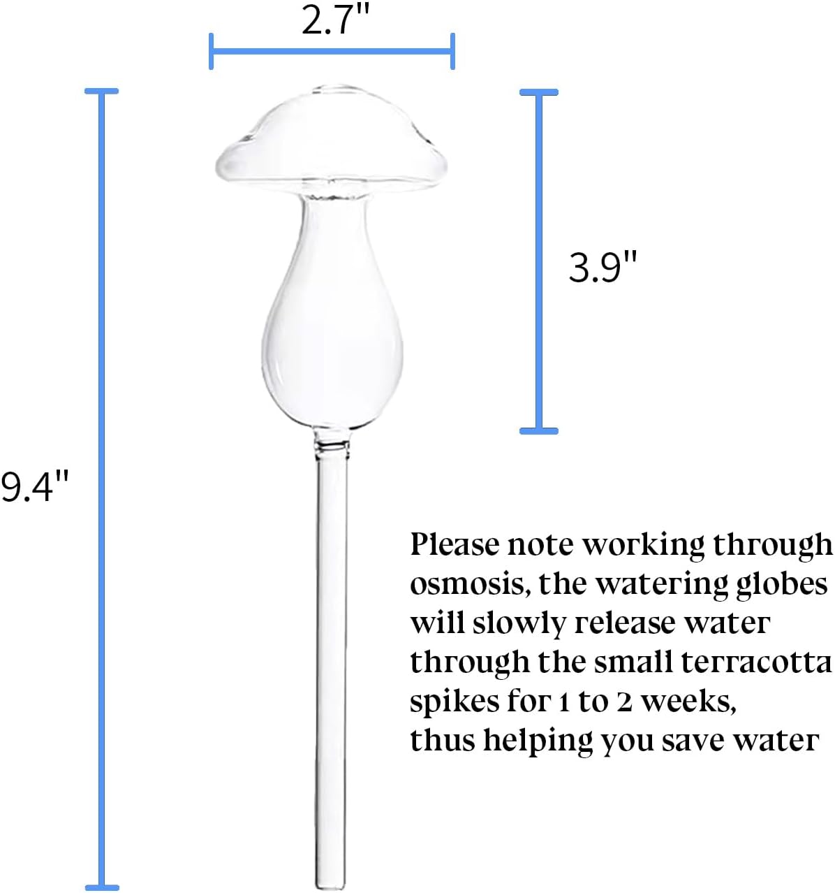 3 Pack Non-Clogging Mushroom Plant Watering Globes with Terracotta Spikes, Hand Blown Glass Self Watering Planter Insert Plant Watering Devices Bulbs for Indoor and Outdoor Plants