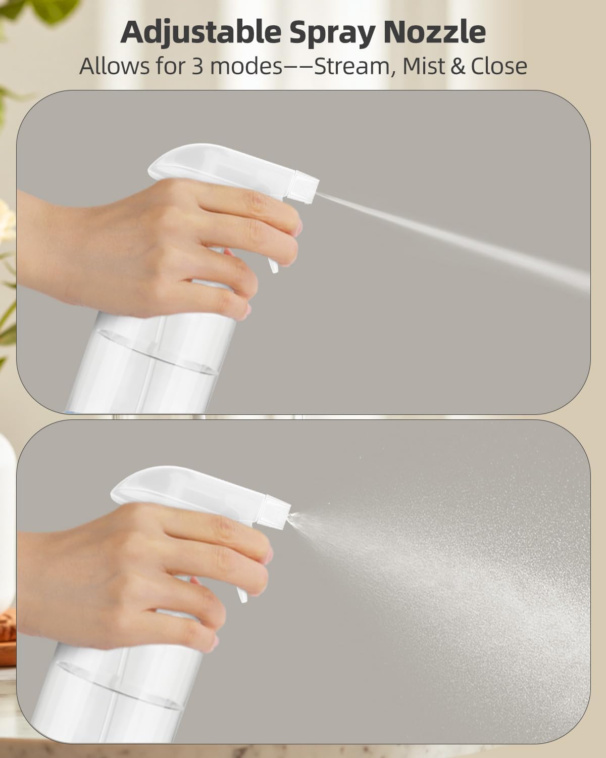 2 Pack Glass Spray Bottles 8 oz, Empty Refillable Containers with Silicone Sleeve Protection, Glass Spray Bottles for Cleaning Solutions, Hair and Plants with Adjustable Nozzles White