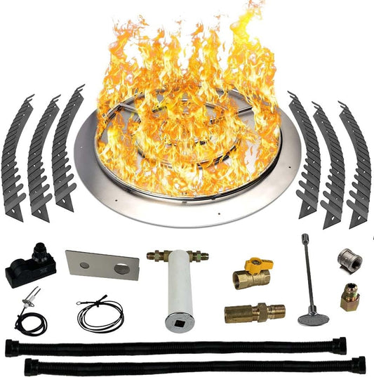 Stainless Steel Fire Pit Burner Pan & Ring Pro Kit for Liquid Propane, 36-Inch Pan, 30-Inch Ring, 250,000 BTU Max
