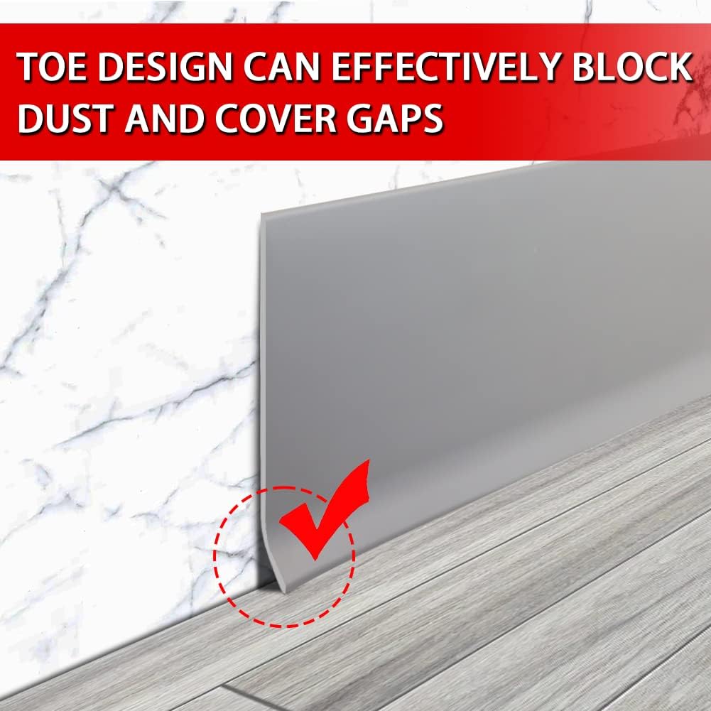 Vinyl Wall Base Baseboard Molding Trim 6" Flexible Self Adhesive Rubber Wall Base Moulding Trim Peel and Stick Design, 6 Inch x 20 Feet, Gray