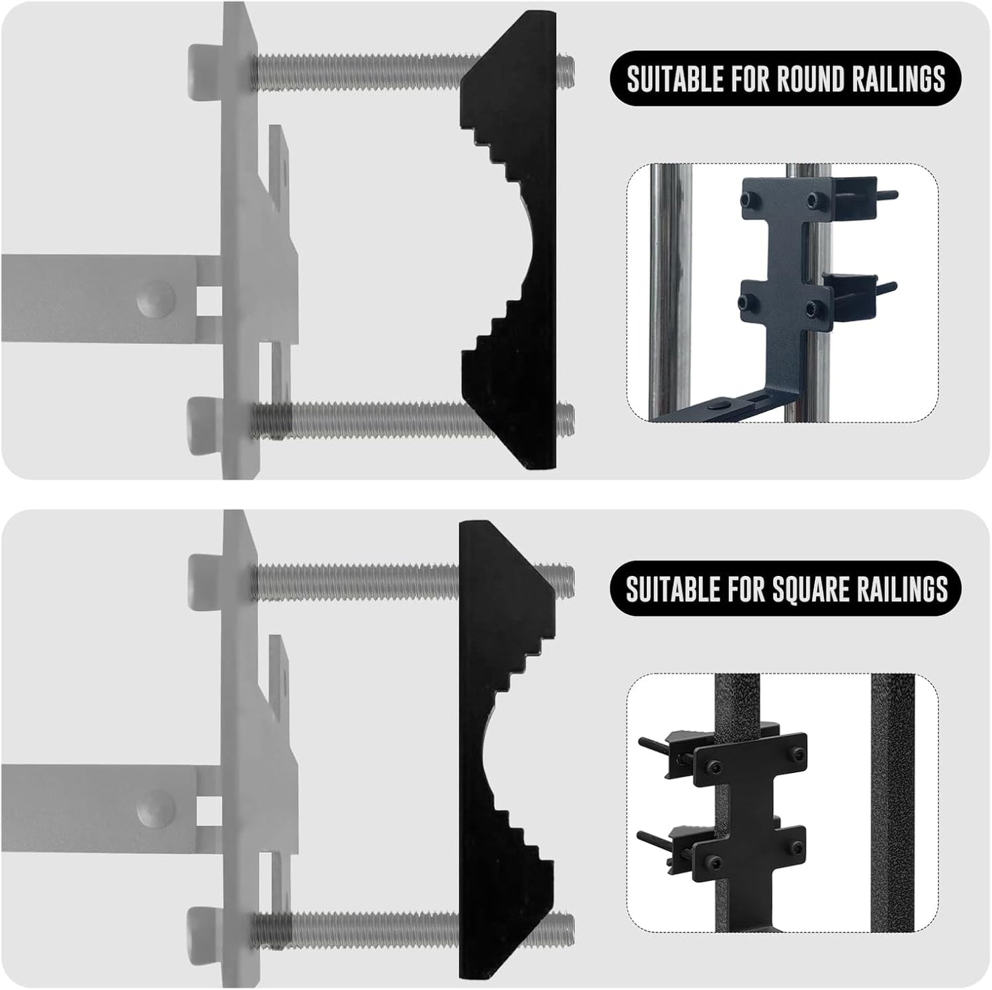 Planter Box Bracket, Flower Box Holder Circular and Square Railings Brackets,Adjustable Deck Railing Planter Box Holder for Patio Garden Fence Pergola Balcony (4 Pieces)