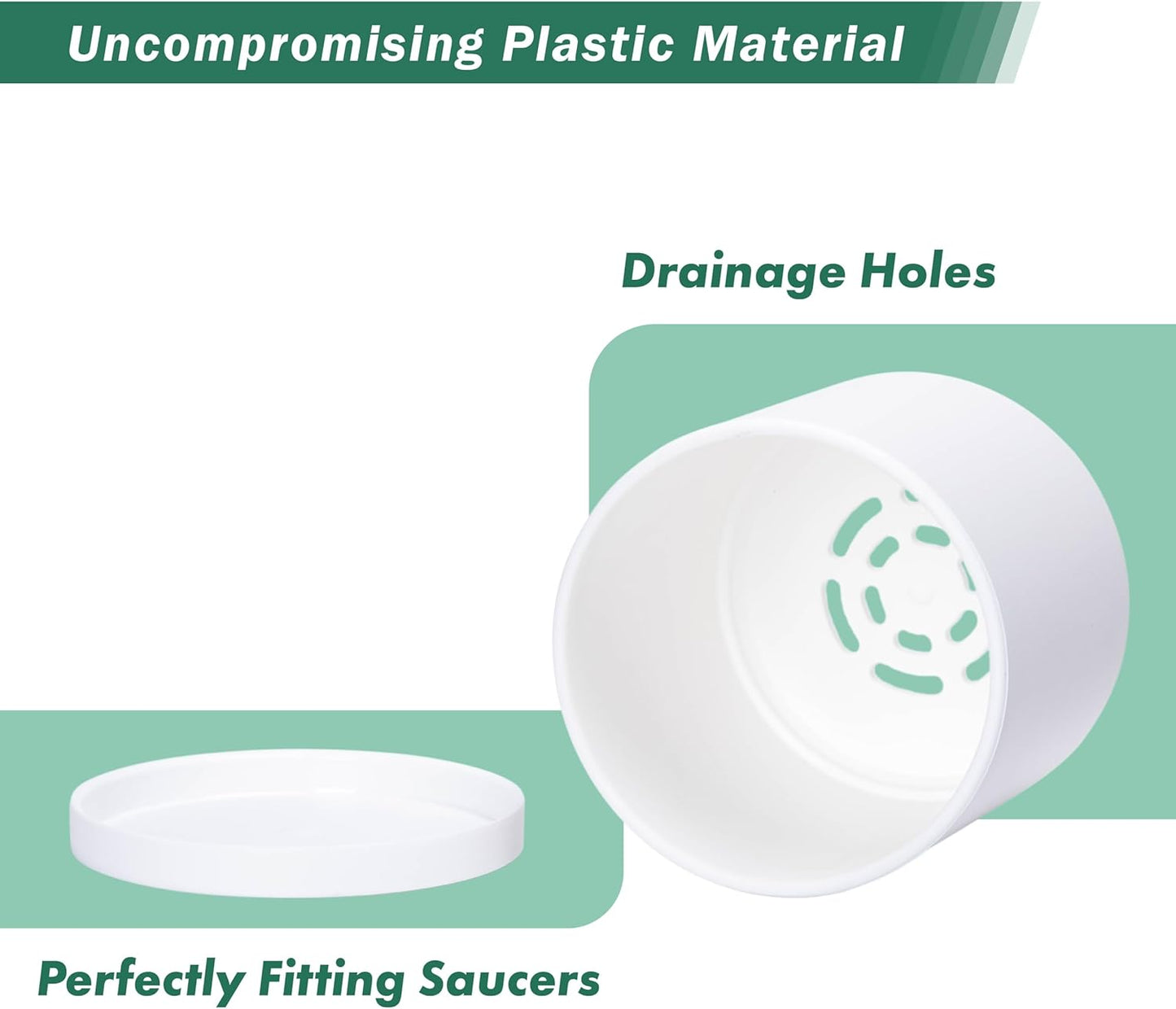 D'vine Dev 6 Pack 4.5 Inch Modern Plastic Plant Pots, Small Garden Planters for Plant with Drainage Holes and Saucers, White Color, 74-Z-F-3