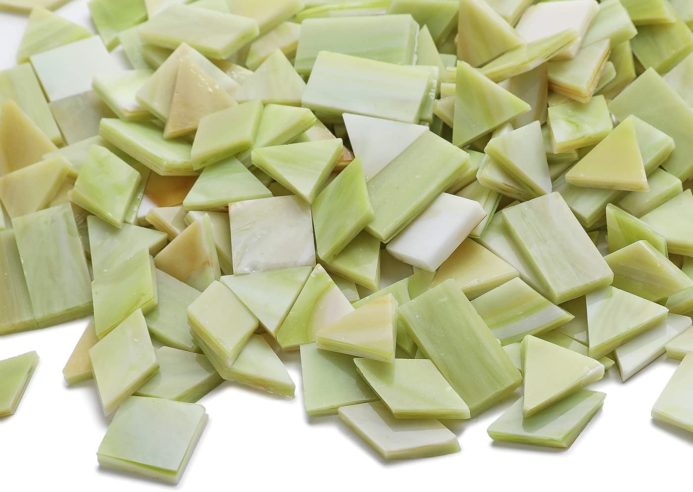 Lanyani Glass Mosaic Tiles for Art Crafts, 4 Shapes Mixed Tiffany Stained Glass Pieces, 200 Pieces, Square/Rectangle/Diamond/Triangle,New Leaf Green