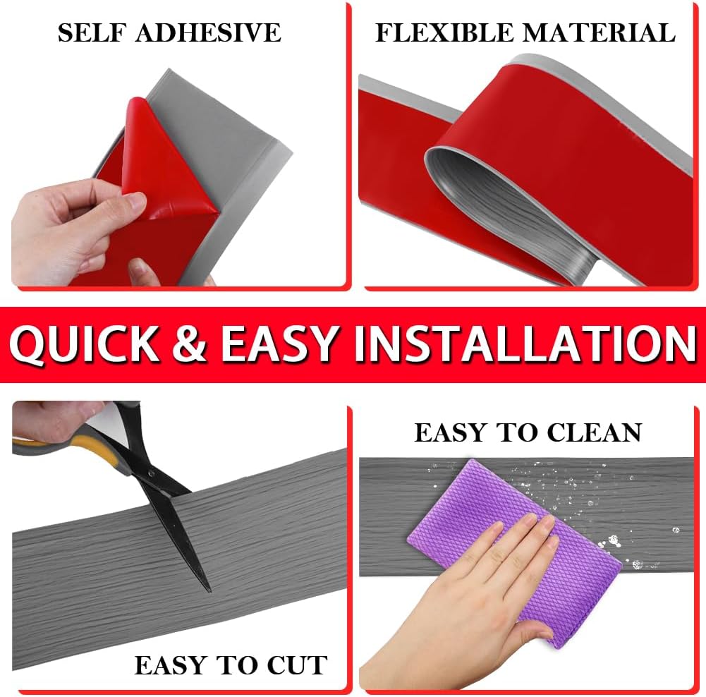 Vinyl Wall Base Baseboard Molding Trim 6" Flexible Self Adhesive Rubber Wall Base Moulding Trim Peel and Stick Design, 6 Inch x 20 Feet, Medium Grey Wood