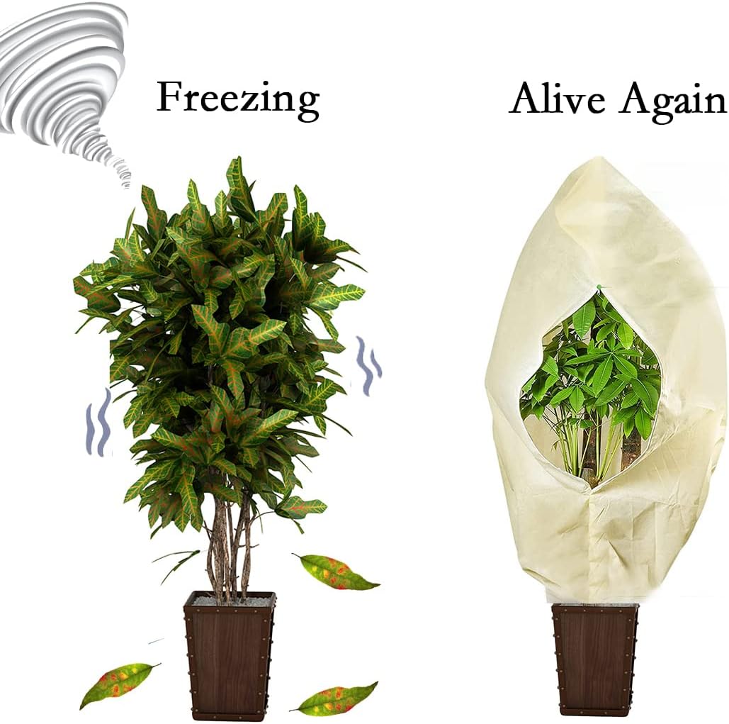 gardtree Winter Plant Frost Protection Covers 31.5" x 47.2" 2 Packs, Thicker 2.4oz/yd² Garden Cold Weather Tree Covers Freeze Protection Wrap with Zipper Drawstring for Shrub Fruit Tree, Potted Plants