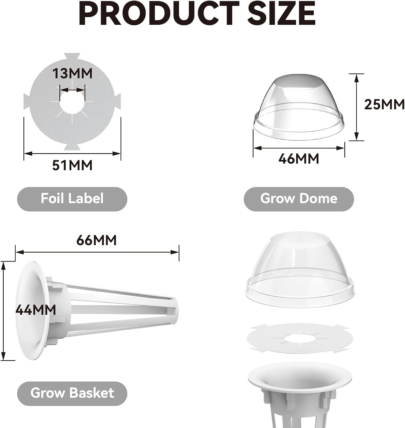 inbloom Hydroponic Seed Pod Kits, Replacement Grow Baskets 20pcs, Grow Labels 48pcs, Grow Domes 20pc