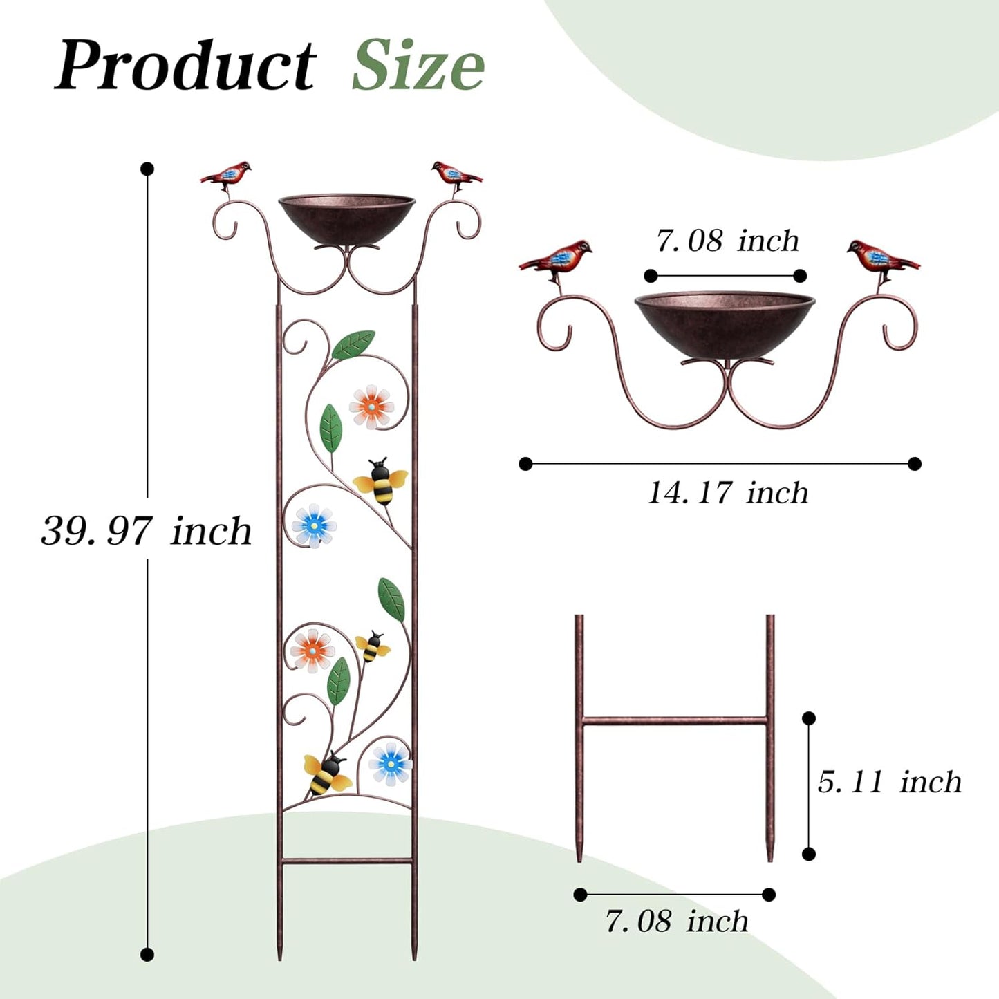 Bird Bath for Outside - Antique Iron Bird Bath with Trellis,Detachable Decorative Hummingbird Bowl,Metal Plant Support for Climbing Flowers,Elegant Outdoor Garden Feature (Honeybee)