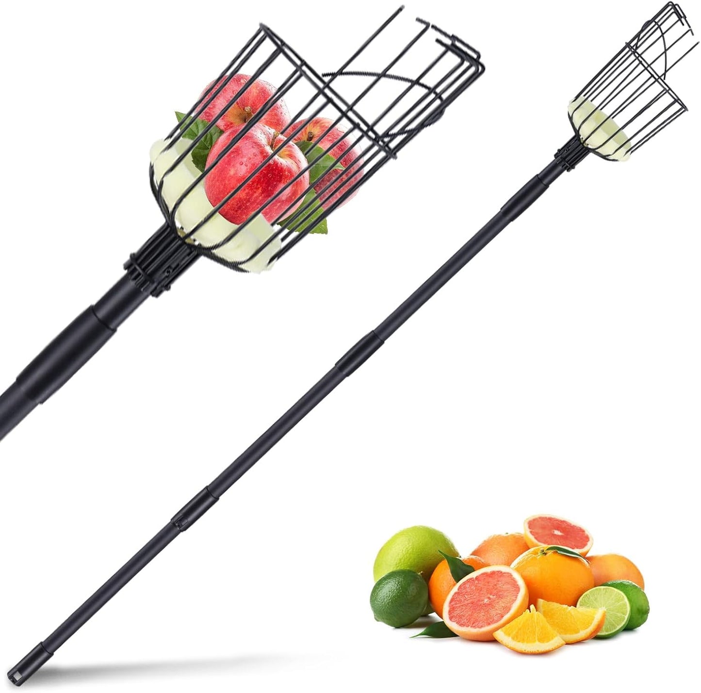 Fruit Picker Pole with Basket - 8.43FT(101Inch) Adjustable Fruit Picker with Basket, Orange Picker, Fruit Picking Pole for Orange Apple Avocados Lemon, Black