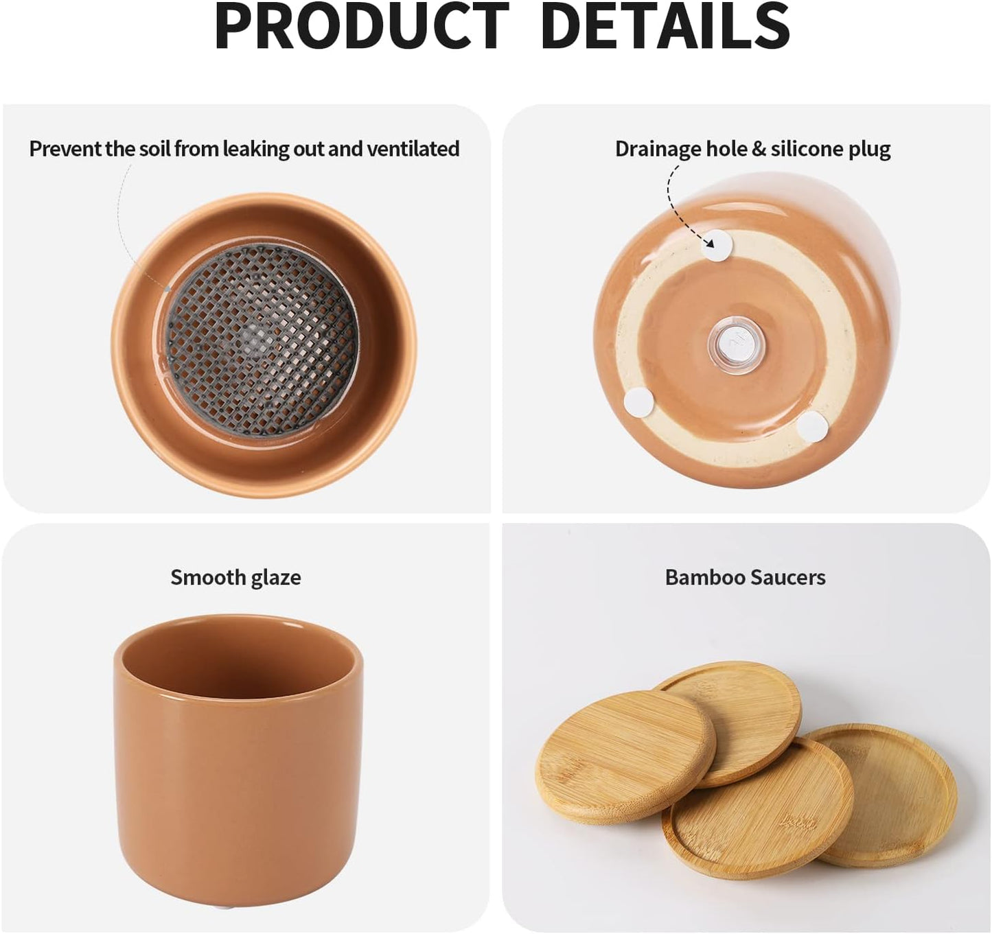 OMAYKEY 4 Inch Ceramic Plant Pot with Saucer, Multicolor Bright Glazed Planters Pots with Drainage Hole and Mesh Pads for Succulent, Indoor Flowers, Snake Plants, Cactus, Herbs, Set of 4