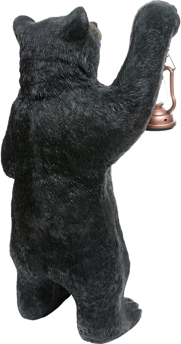 Black Forest Décor - Welcome Bear Solar Lantern - Outdoor Patio & Garden Décor with Solar Light, 18" W x 16" D x 33" H