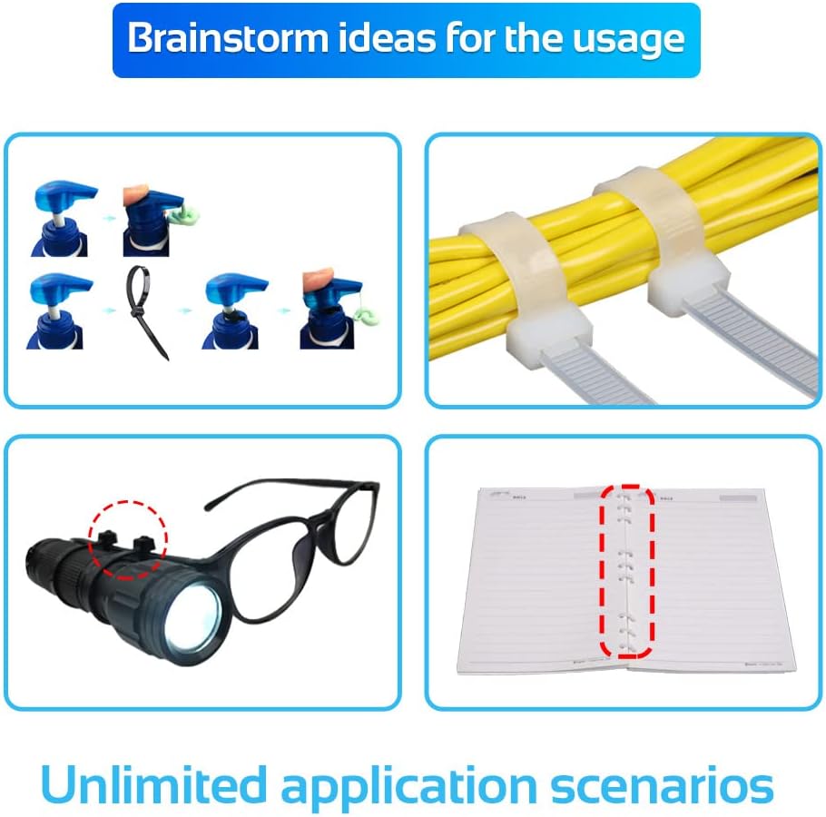 1000pcs 8Inch Nylon Zip Ties, 50 Pounds Tensile Strength, Industrial Grade, White Cable Tie Zip, UV Resistant,Heavy Duty,for Home,Garden Trellis,Office,Garage and Workshop