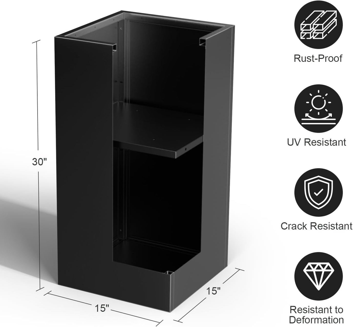 Tall Metal Planter Box for Outdoor Plants 15" L x 15" W x 30" H, Heavy Duty Steel Planter Box with Removable Insert Shelf, Rectangular Planters for Porch, Garden, Yard, Hotel (Black)