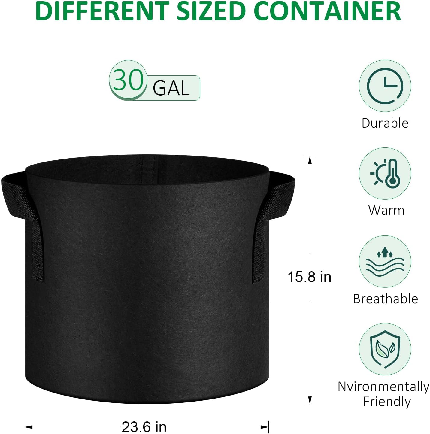 12-Pack 30 Gallon Thickened Non-Woven Grow Bags, Aeration Fabric Pots with Handles（Black）