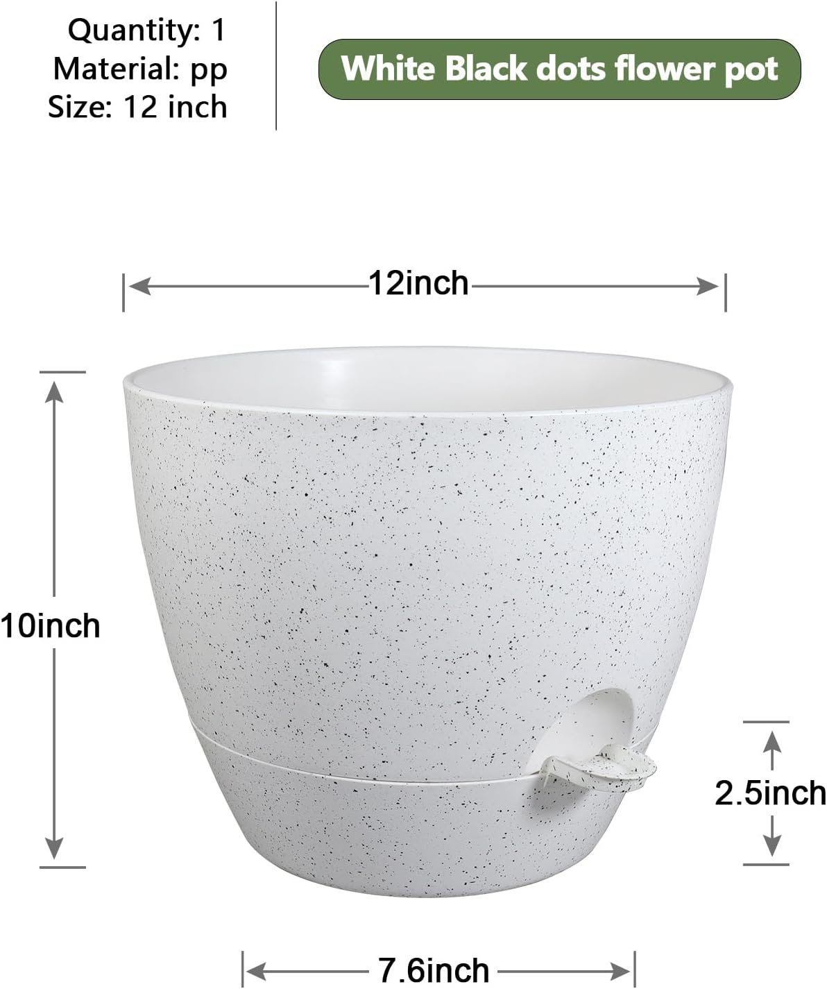 12 inch Large Self Watering Pots, Planter, Plant Pots with Multi Mesh Drainage Holes for Indoor Outdoor House Plants and Garden, Plastic Flower Pots with Deep Reservoir, Speckled White