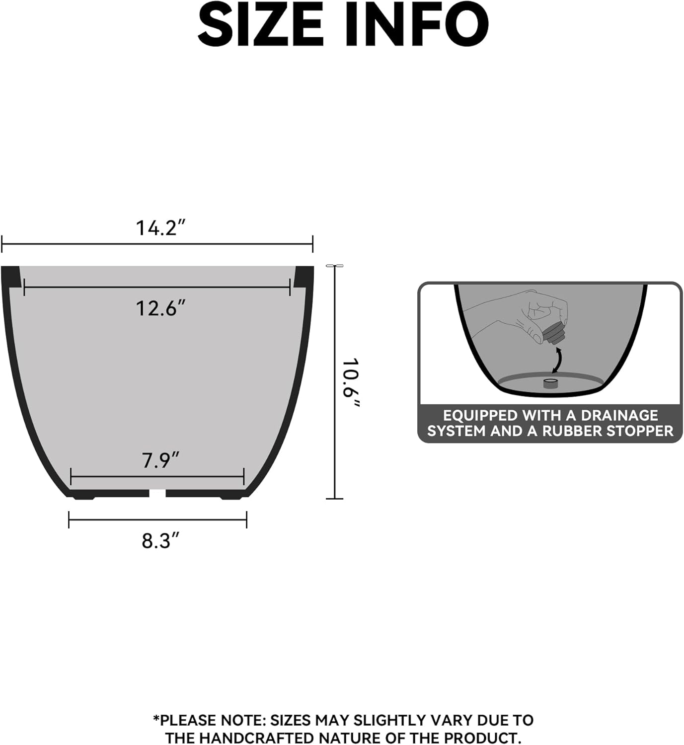 Kante 14.2 Inch Round Concrete Planter - Classic Large Plant Pot with Drainage Hole and Rubber Plug, Suitable for Gardens and Patios, Weathered Concrete Finish with Forest Green Interior