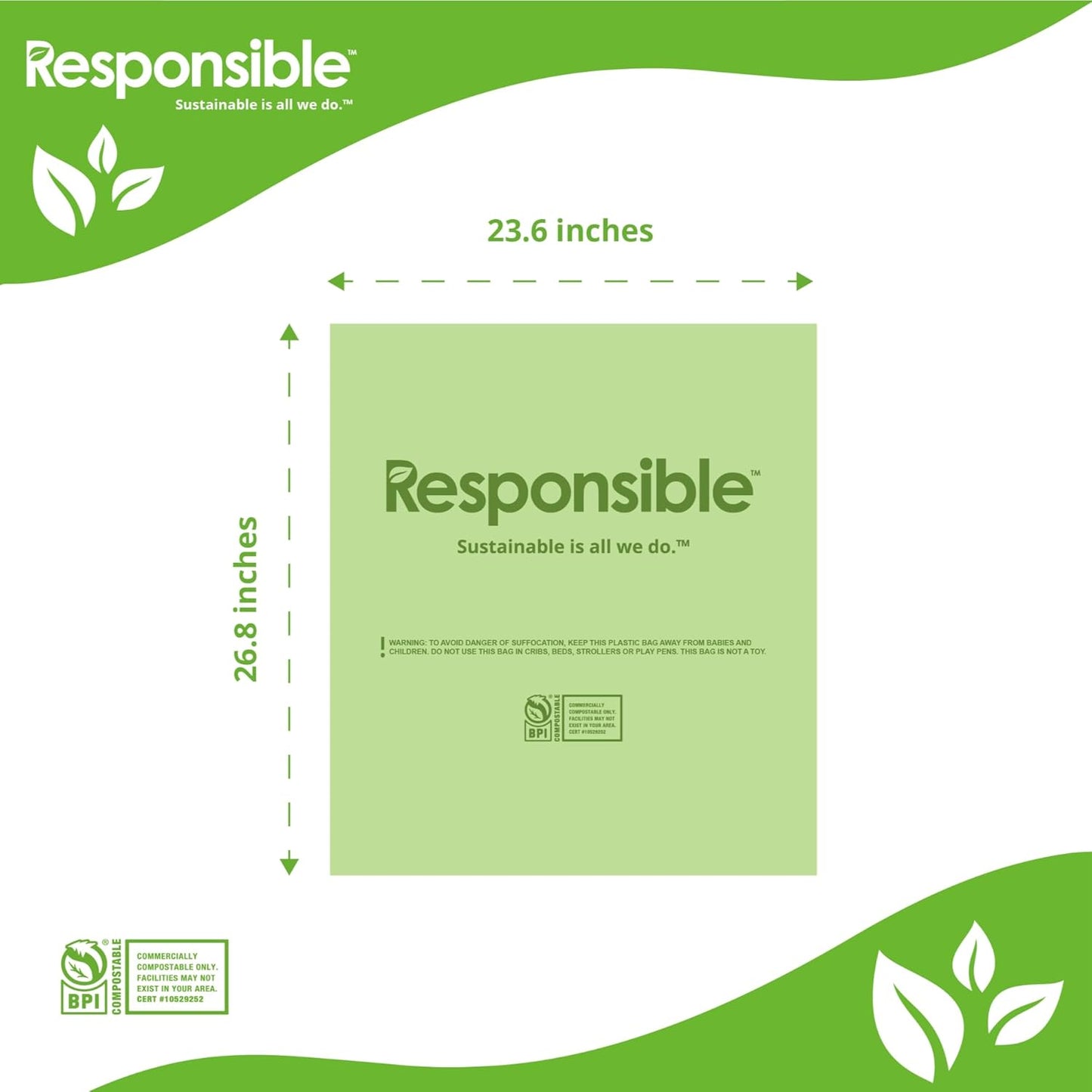 Kitchen Bin Liners, Certified Compostable, Heavy Duty Multipurpose Food Scrap Bags, Made from Compostable Materials (13 Gallon, 13 Gallon (15 Count))