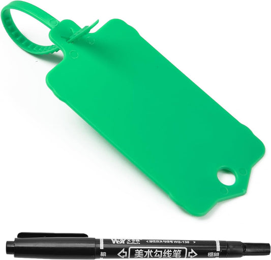 100pcs Blank Plastic Tags for Labeling Reusable Hanging Tags Ties Key Tag Storage Labels Waterproof Plastic Mark Label Writable Hang Sign with One Marker Pen (Green)
