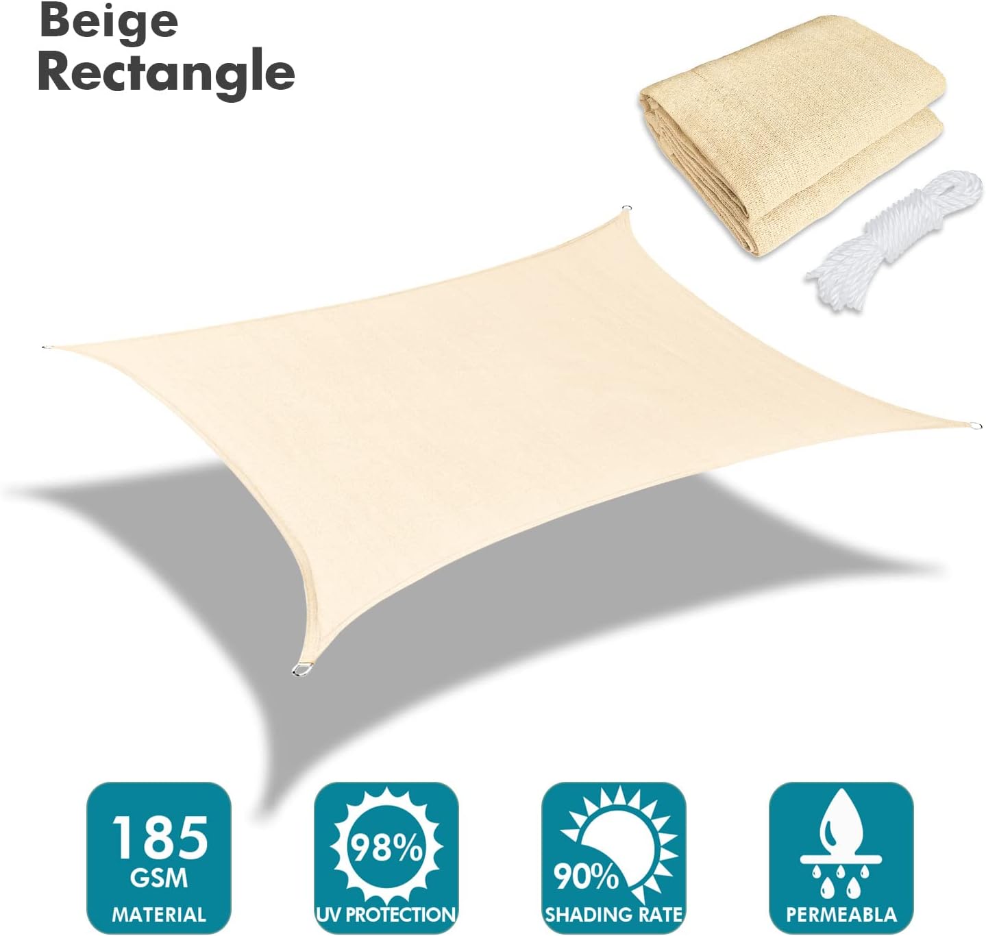 KANAGAWA 6'X22' Cream Custom Size Sun Shade Sail Rectangle UV Block Canopy Cover for Patio Backyard Lawn Garden Outdoor (Customized Available)