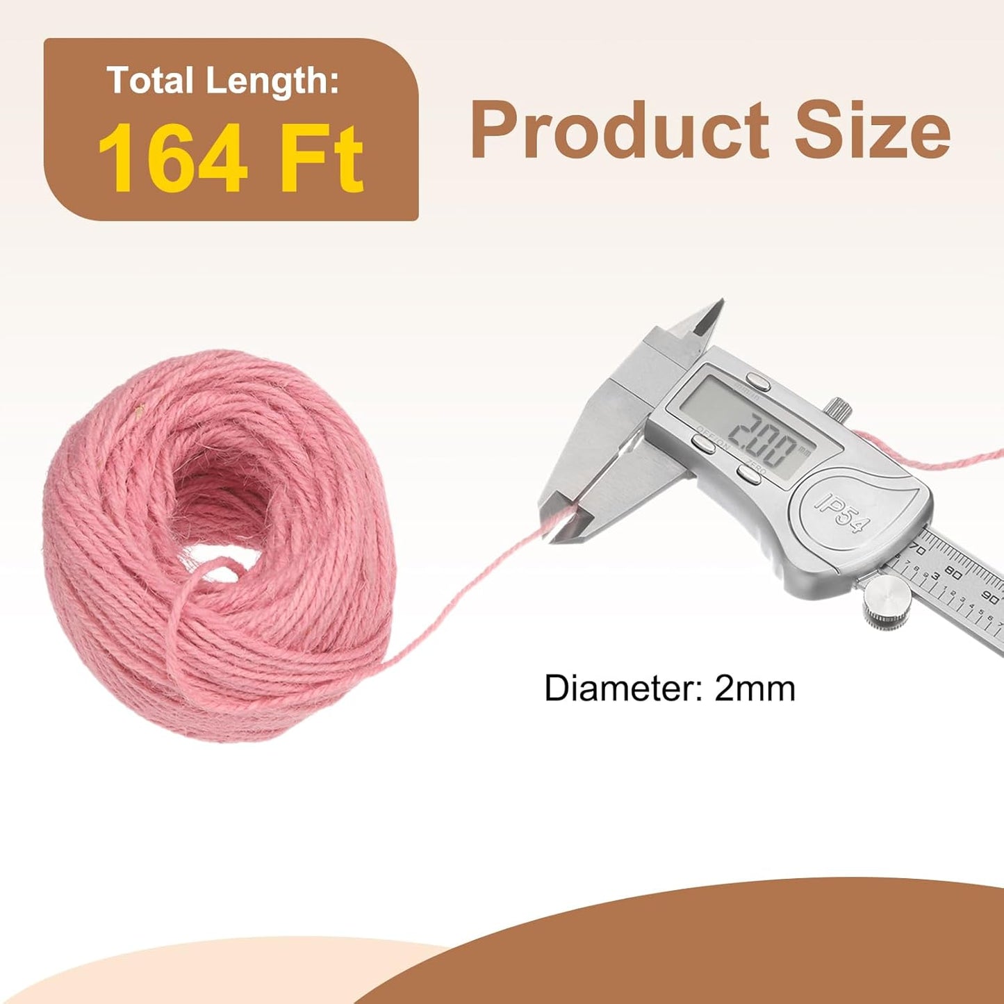 uxcell 164 Feet Natural Jute Twine String,2mm Thin Garden Twine Rope Colored Plant String Cord for DIY Art Crafts Gift Wrapping Decoration Packing Gardening Plant Hanger,Pink