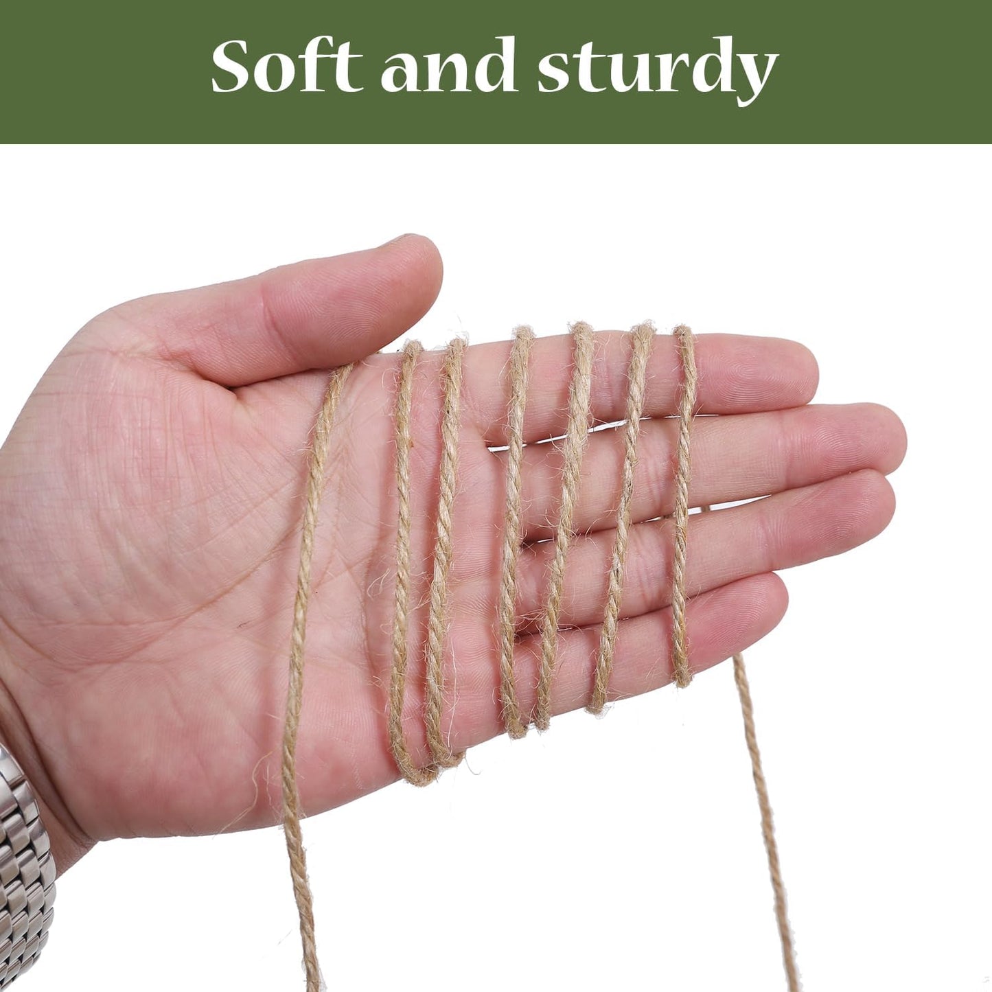 Natural Jute Twine 656ft 3mm,3Ply Twisted Thick Twine Rope Strong Jute String Roll for Crafts Gift Wrapping Gardening Home Decor Bundling Cat Scratching Post