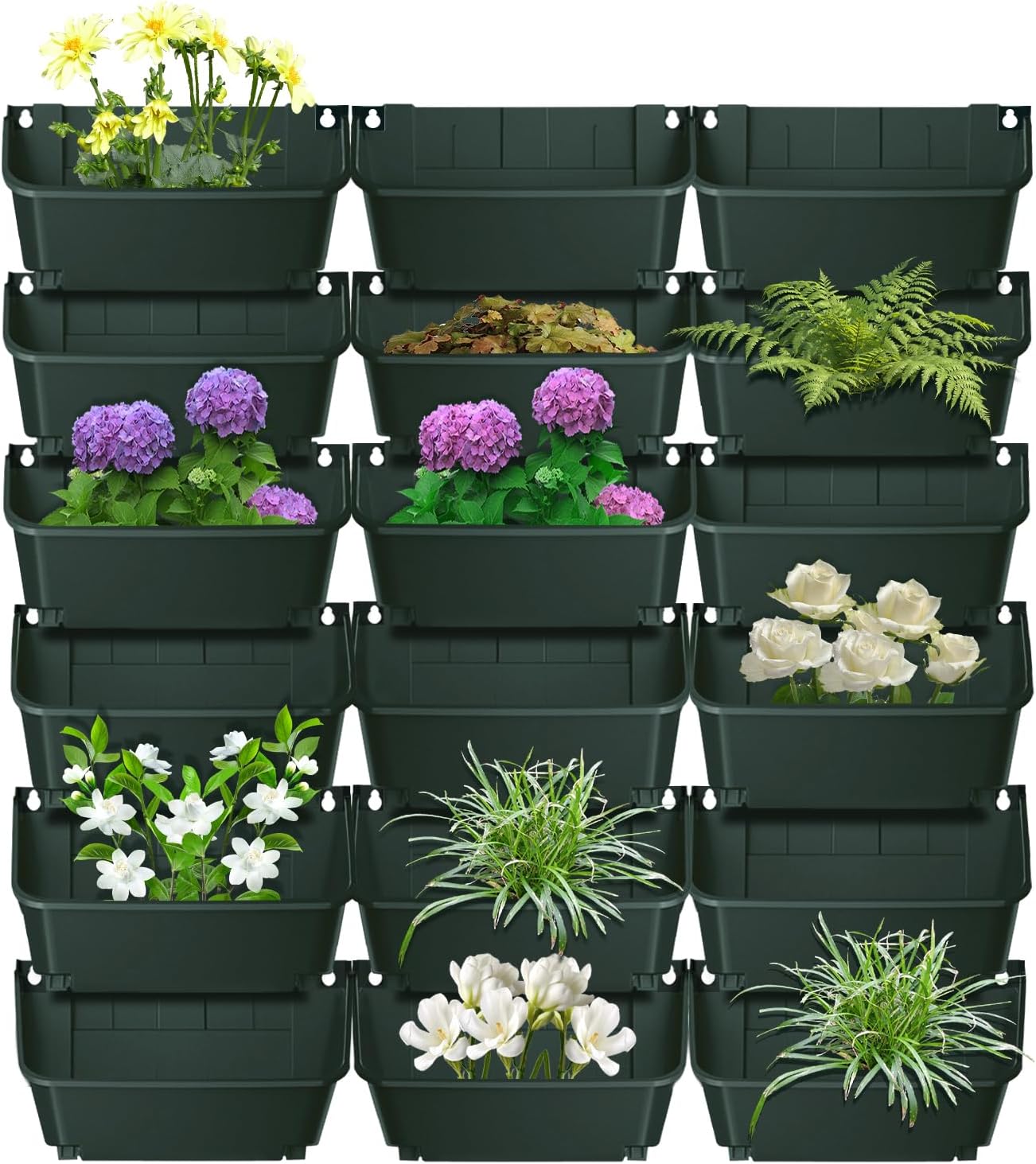 18-Pot Vertical Wall Planter, Self-Watering Stackable Planters for Indoor & Outdoor Use, Perfect for Herbs, Flowers & Vegetables (18, Black)