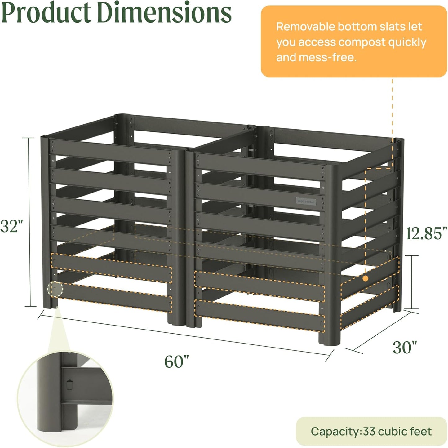 Vego Garden 32" Tall Modular Compost Bin 60" x 30" x 32"