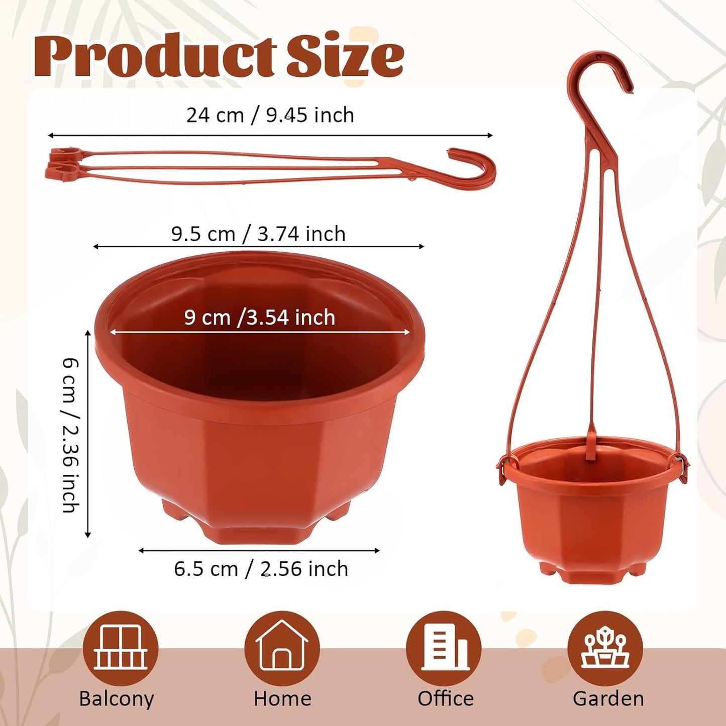 Roshtia 24 Pcs Hanging Plastic Planter Pot with Hook Flower Pots Baskets Hanging Nursery Planter Holder for Outdoor Indoor Plant Garden(Brown,3.7 Inch)