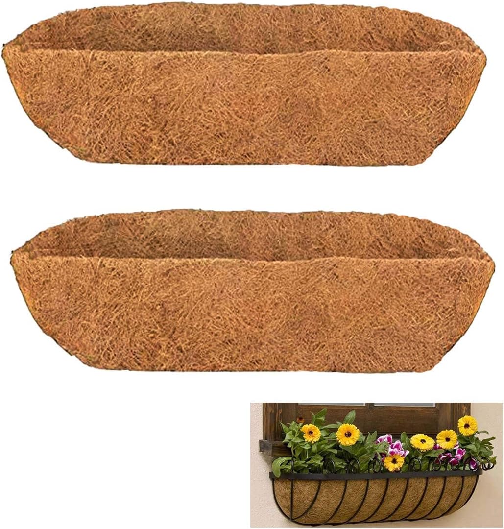 2pcs Trough Coco Liner 30 inch Wall Planter Replaceable Coco Liner for Window Box, Fence Flower Baskets-