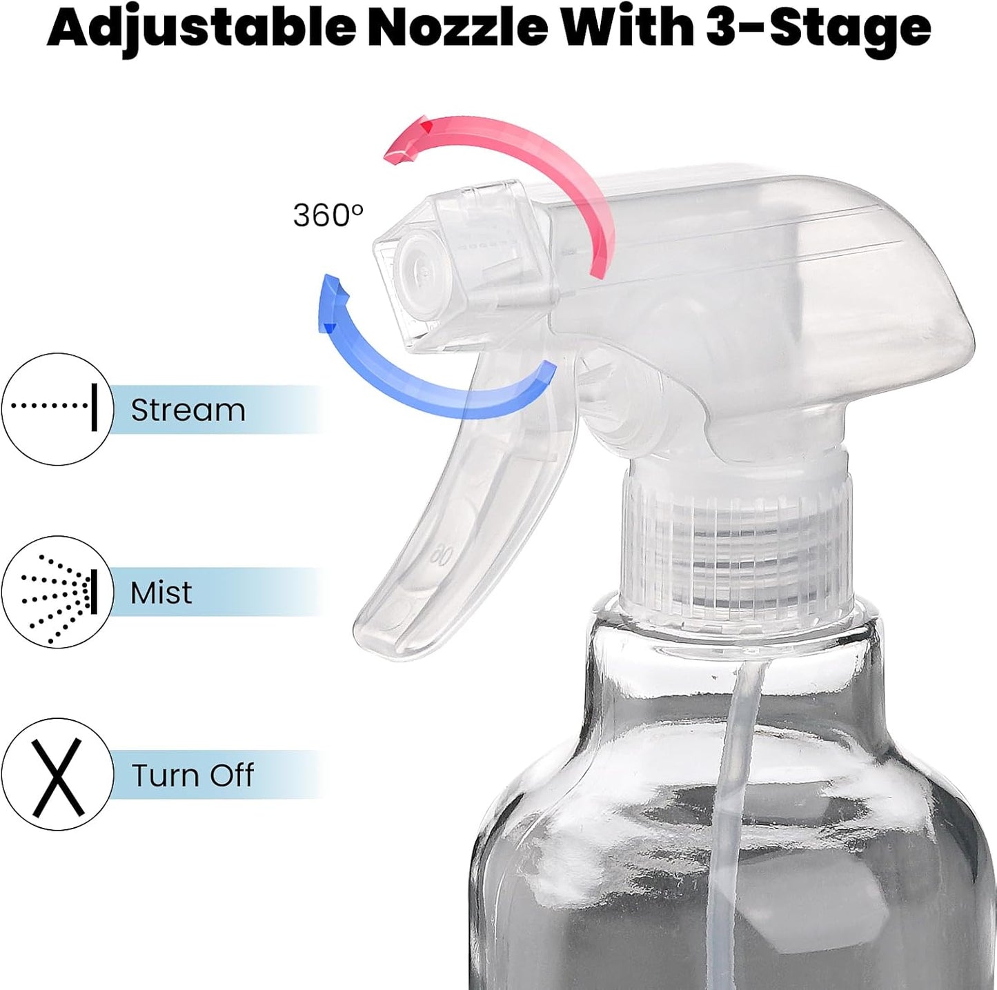 Glass Spray Bottles with Silicone Sleeve, 2 Pack 16.9oz Refillable Containers with Adjustable Spray Nozzles, Empty Spray Bottle for Cleaning Solutions, Hair, Plants (Light Blue+Purple)