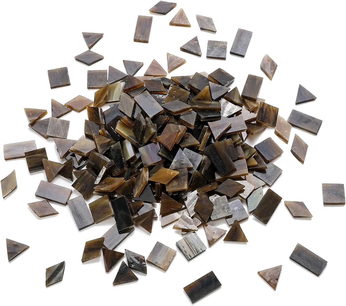 Lanyani Glass Mosaic Tiles for Art Crafts, 4 Shapes Mixed Tiffany Stained Glass Pieces, 200 Pieces, Square/Rectangle/Diamond/Triangle,Coffee
