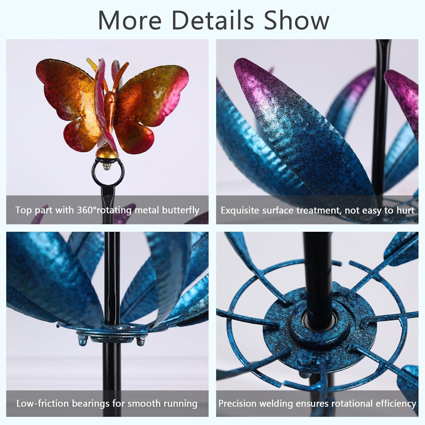 hogardeck Large Wind Spinners Outdoor, 77.6" Metal Butterfly Tulip Wind Spinner with Heavy-Duty Stakes, Multi-Color 360° Rotating Wind Sculptures Kinetic Yard Art for Home Garden Lawn Patio Decor