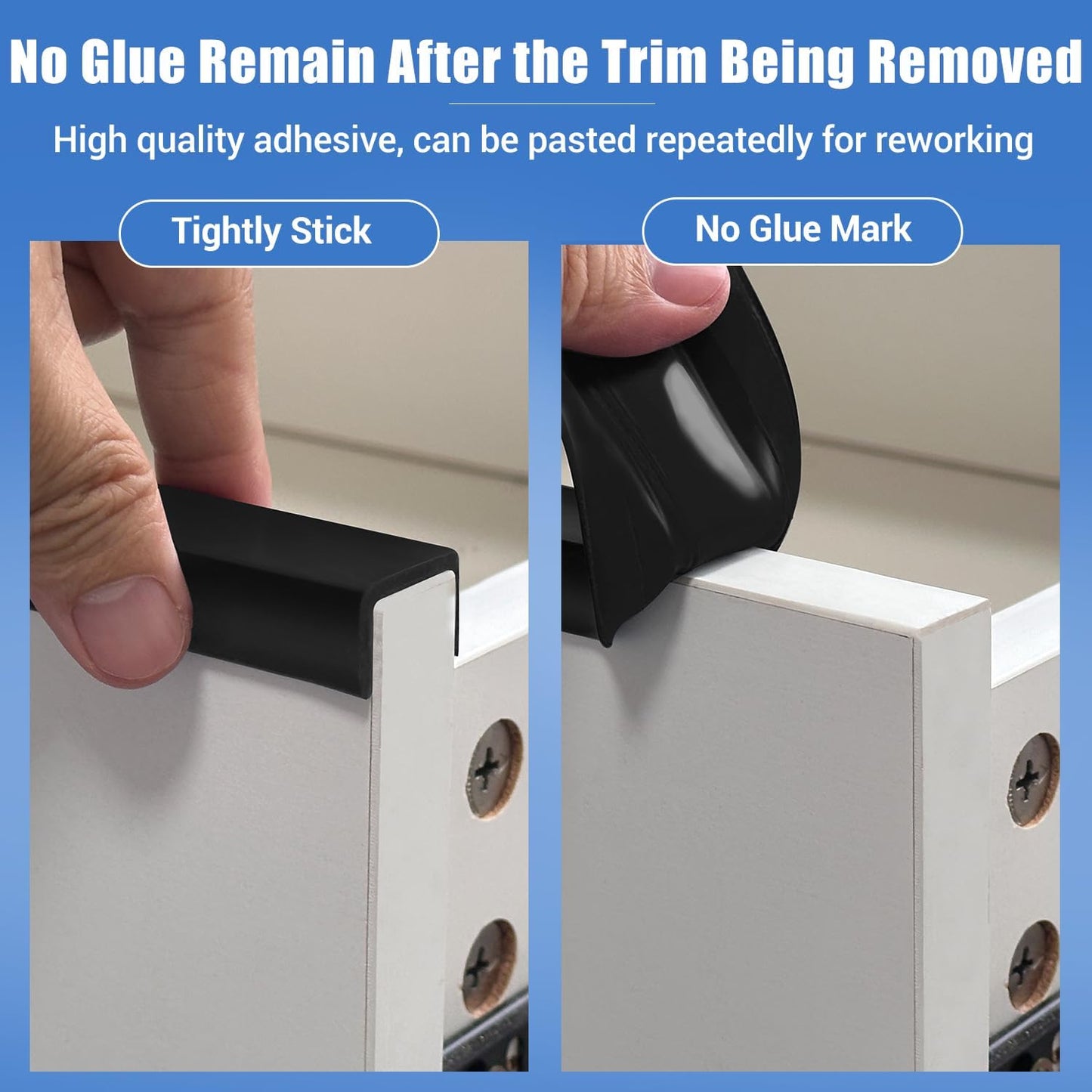 Rubber Edge Trim, 1-1/2 inches Self-Adhesive U Channel Edge Protector for Woods, Flexible U Shaped Peel and Stick Edge Banding, Edge Guard, Fit 1.5"(38mm), 20Ft, Black