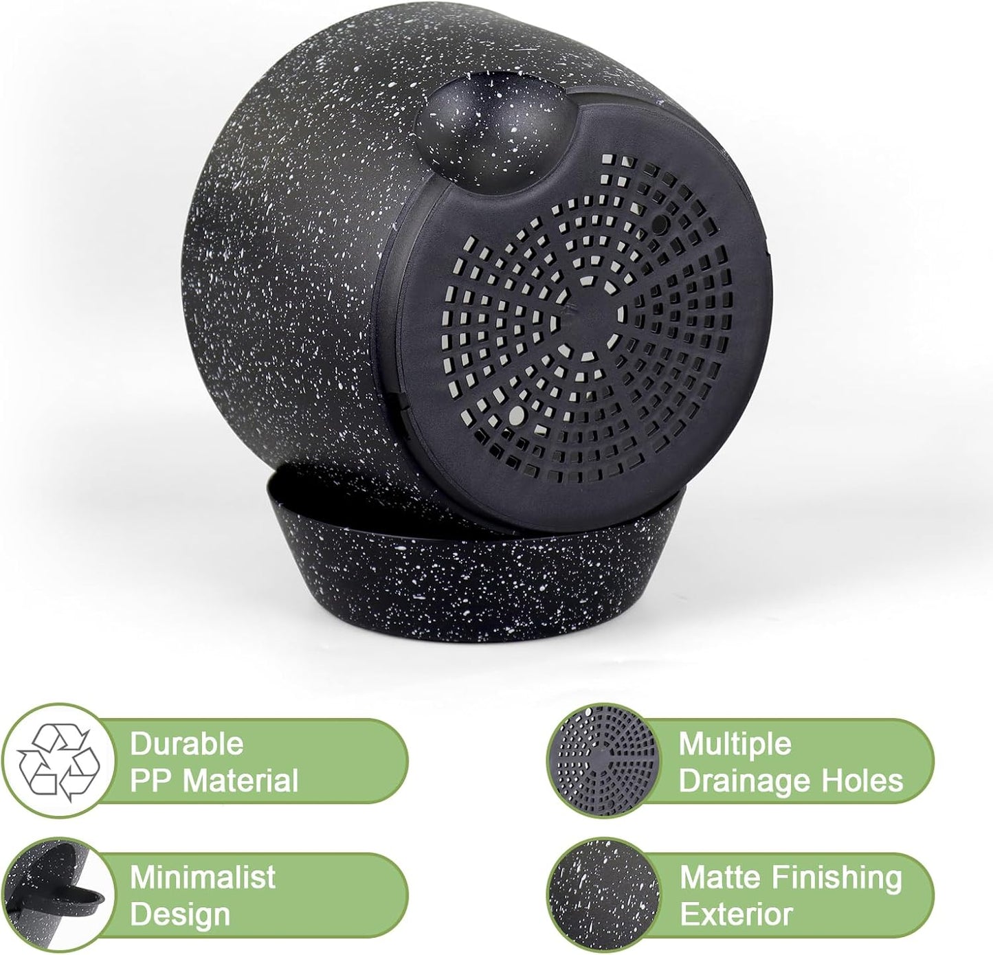 12 inch Large Self Watering Pots, Planter, Plant Pots with Mesh Drainage Holes for Indoor Outdoor House Plants and Garden, Plastic Flower Pots with Deep Reservoir, Speckled Black