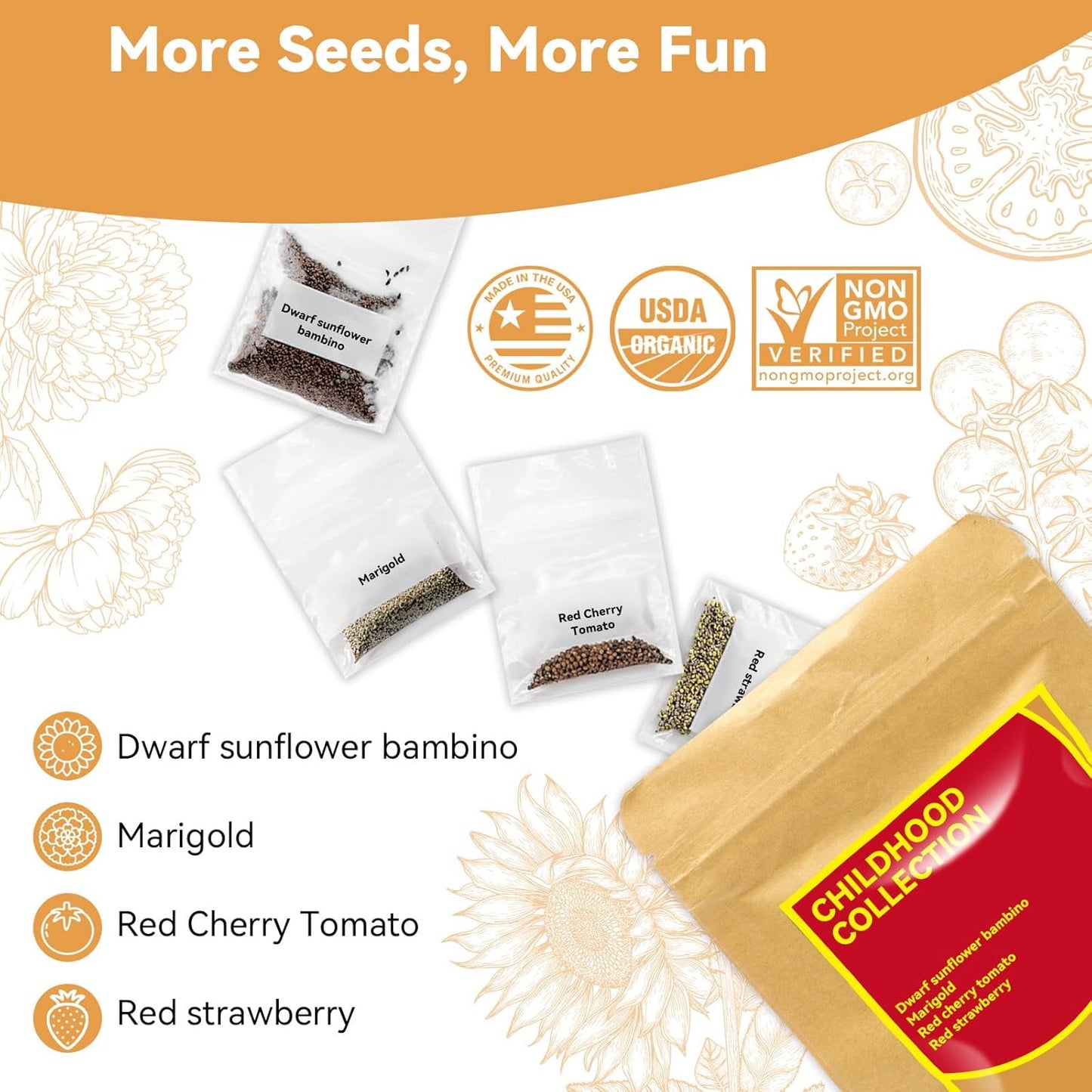 inbloom Vibrant Wildflower & Fruit Mixd Seed Pod Kit for AeroGarden, Ahopegarden Hydroponics Growing System, 7-Pods (350+ Seeds, Include Dwarf Sunflower, Marigold, Red Cherry Tomato, Red Strawberry